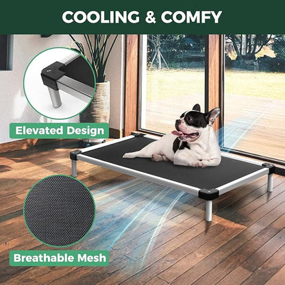 FXW TitanNest Chew-Proof Elevated Dog Bed, Raised Cot for Indoor/Outdoor/Camping Use, Durable &amp; Waterproof Cooling Pet Bed for Toy Dogs, 23.0" L x 17.0" W x 4.5" H, Black