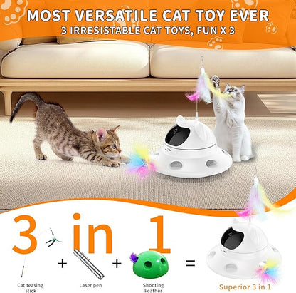Cat Laser Toy,3-in-1Interactive Cat Toys Automatic Cat Toy with 360° Random Laser &amp; Interactive Feather - 5 Laser PatternsUSB Rechargeable Motion Activated Moving - Fun Toys for Indoor Cats &amp; Kittens