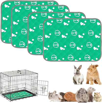 4 Pack Guinea Pig Bedding - Washable Guinea Pig Cage Liners, Waterproof Reusable &amp; Anti Slip Pee Pads Super Absorbent Mats for Small Animals Pet Rabbit Bunny Hamster Rat (Green, 24 x 18 Inch)