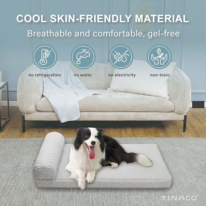 Tinaco Orthopedic Cooling Bed for Large Dogs &amp; Cats - Removable, Washable Cover (White/Grey, Large)