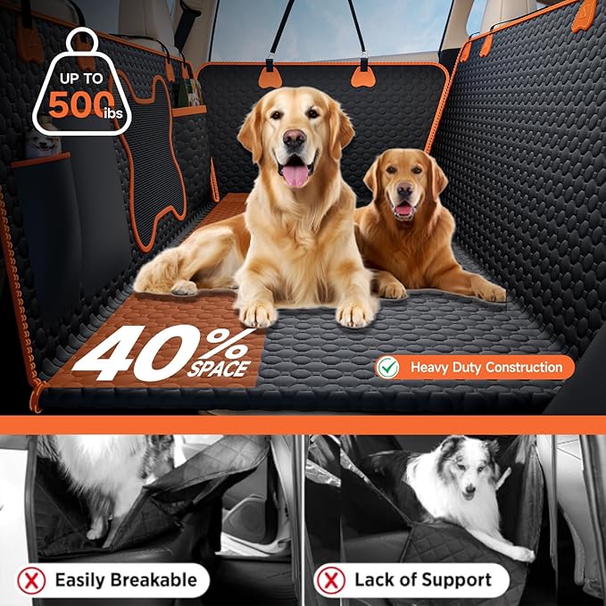Hard Bottom Dog Car Seat Cover for Back Seat – Waterproof Nonslip Hammock Extender for Trucks &amp; SUVs, Heavy Duty Pet Protector, Black Oxford Fabric