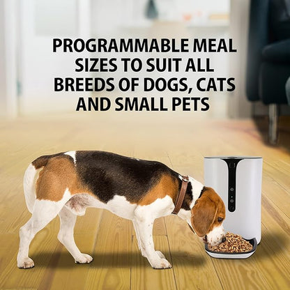 Lentek Smart Pet Feeder - Auto Dry Feeding Dispenser for Cat &amp; Dogs with 720p HD Camera &amp; Timer, Alimentador, Programmable, WiFi, Smartphone Control, Automated Portion Controlled, 10 Oz Capacity