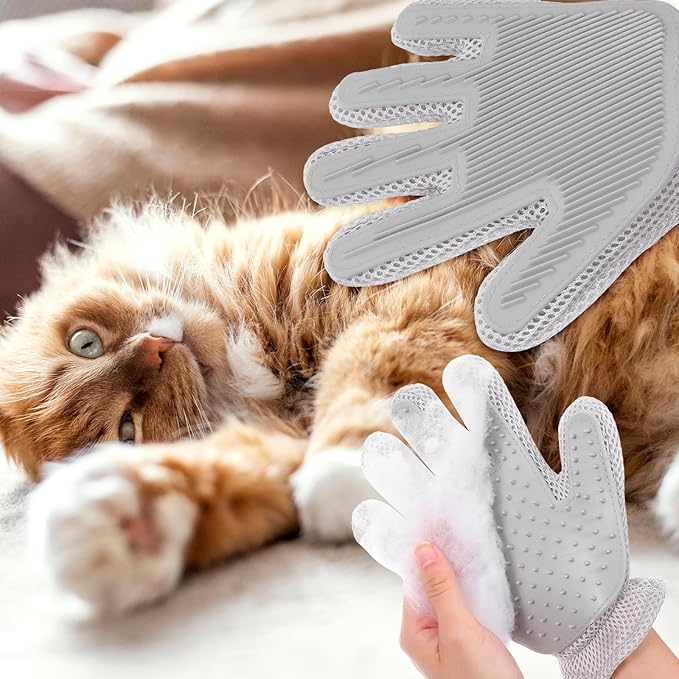 2 in 1 Pet Grooming Glove for Cats &amp; Dogs, Efficient Deshedding Brush Pet Long Short Fur Removal Glove, Gentle Massaging Puppy Kitten Bathing Grooming Brush Tool, Easy Clean Floating Hair Mitt