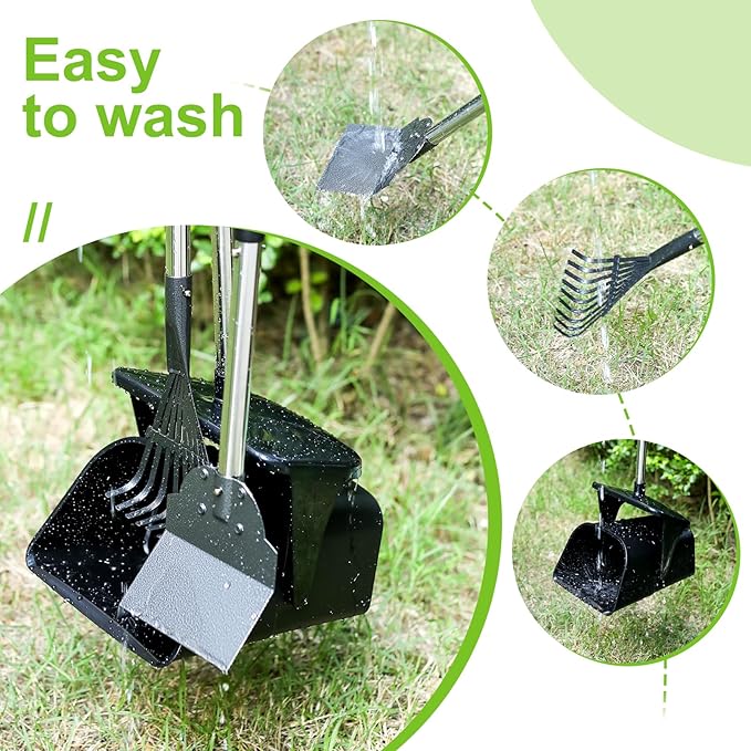 Pooper Scooper Large Swivel Bin &amp; Rake &amp; Spade with 20 Waste Bags and 1 Hook, 39.3" Long Handle Metal Dog Pooper Scooper for Yard, Easy to Clean Pet Waste Use on Grass, Dirt, Gravel or Flats