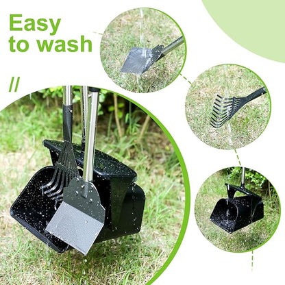 Pooper Scooper Large Swivel Bin &amp; Rake &amp; Spade with 20 Waste Bags and 1 Hook, 39.3" Long Handle Metal Dog Pooper Scooper for Yard, Easy to Clean Pet Waste Use on Grass, Dirt, Gravel or Flats