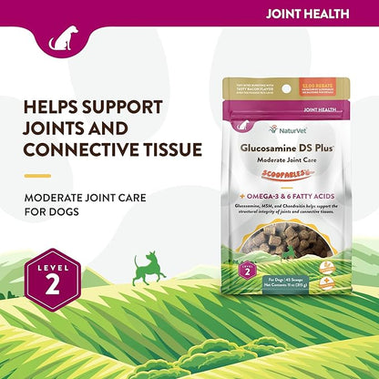 NaturVet Scoopables Dog Joint Supplement - Glucosamine DS Plus Level 2 Moderate Hip &amp; Joint Care for Dogs w/Chondroitin &amp; MSM - Hickory Smoked Bacon Flavored Pet Health Supplements | 11oz Bag