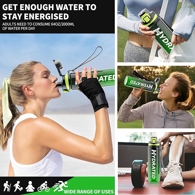 Water Bottle, 32 oz Motivational Water Bottles with Time Marker-Tritan &amp; BPA Free, Sports Water Bottle with Time to Drink &amp; Strap, Wide Mouth, Leakproof -Gift for Christmas Gym Fitness &amp; Outdoor