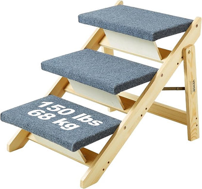 VEVOR Wood Pet Stairs/Pet Steps, 2-in-1 Foldable Wooden Dog Stair for Beds, Sofa and Cars, Dog Stairs &amp; Ramp with 3 Steps for Small Medium Large Pet, up to 150 lbs