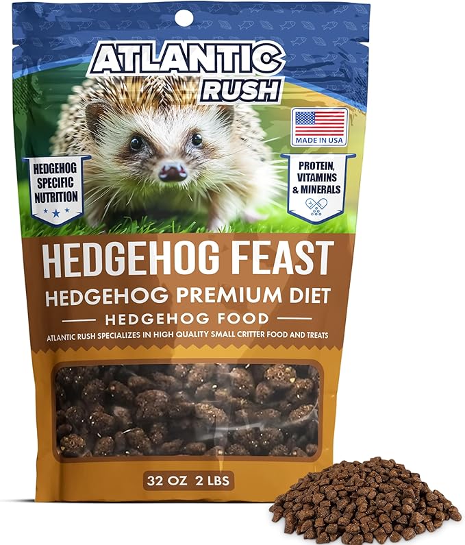 Atlantic Rush Hedgehog Feast Premium Food - 2lb Resealable Bag of Hedge Hog Delite- Small Critter Supplies Hedge Hog Food - Hedgehog Treats- Sourced &amp; Made in The USA