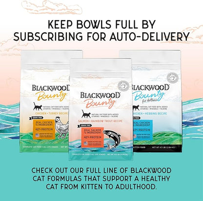 Blackwood Bounty Dry Cat Food, Salmon &amp; Rainbow Trout Recipe for All Life Stages, 4.5 Pound Bag, High Protein, Grain Free