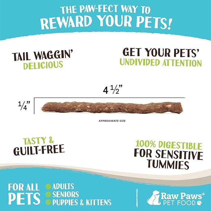 Raw Paws Grain-Free Soft Stick Treats for Dogs &amp; Cats - Beef Recipe, 6-oz - Made in USA Beef Jerky Treats - Cat Sticks - Chewy Dog Jerky Treats - Dog Sausage - Soy, Grain Free