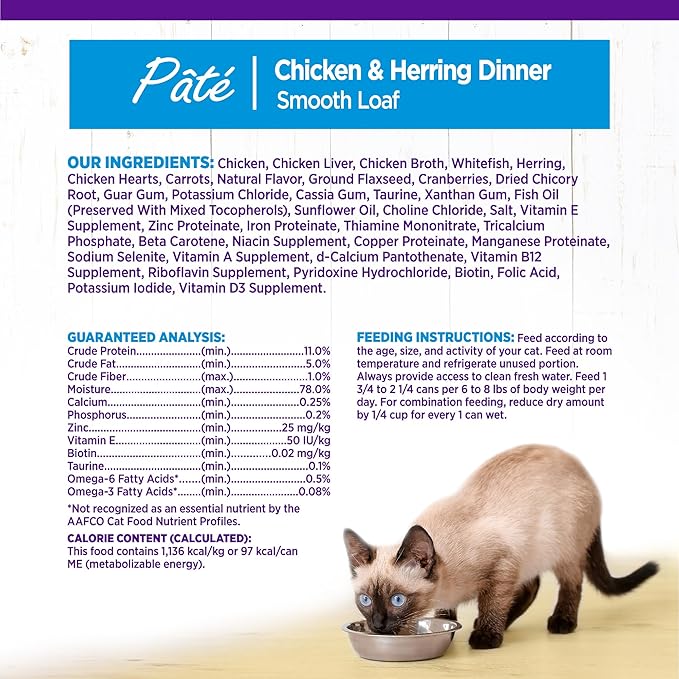 Wellness Complete Health Pate Adult Wet Cat Food, Natural, Protein-Rich, Grain-Free, 3 Ounce, 24 Pack, (Chicken &amp; Herring)