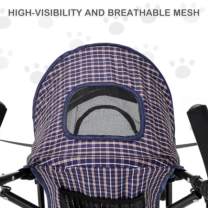 MoNiBloom 4 Wheels Pet Stroller, Easy-Fold Umbrella Shaped Dog Cat Jogger Stroller w/Storage Bag &amp; Visible Mesh for Small/Medium Dogs Cats Plaid