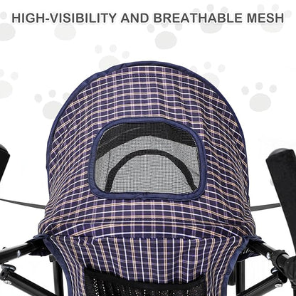 MoNiBloom 4 Wheels Pet Stroller, Easy-Fold Umbrella Shaped Dog Cat Jogger Stroller w/Storage Bag &amp; Visible Mesh for Small/Medium Dogs Cats Plaid