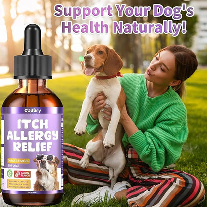 Dog Allergy Relief Drops, Skin &amp; Coat Support with Fish Oil and Omega-3, Natural Immune Supplement for Dogs – Seasonal Allergy &amp; Itchy Skin Care – Soothes Sensitive Skin, Itch Relief for Dog, 2 Fl oz