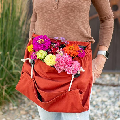 Roo Gardening Apron with Pockets &amp; Harvesting, Picking Pouch - Adjustable, Water-resistant, Washable Canvas Cotton