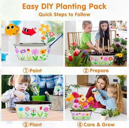 IELEK Paint &amp; Plant Growing Flower Garden Kit for Kids - Arts and Crafts Gardening Set Easter Gifts Kit for Girls &amp; Boys Ages 5, 6, 7, 8, 9, 10, 11 &amp; 12 Year Old