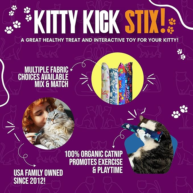 Kitty Kick Stix 15" Catnip Kicker Toy – Set of 2 | Handmade in USA | Interactive Cat &amp; Kitten Toy | Durable Kicker Packed with 100% Potent Catnip for All Breeds (Cat Selfies)