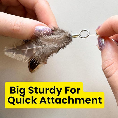 Feather Toys Replacements (3 Pc) - Cat Toys &amp; Kitten Toys for Indoor Kittens, Set of Replacement Feather Attachments Extra Small and Durable, for Cat Wands, Natural and Safe
