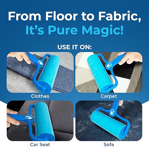 PetLovers EzRoll Reusable Lint Roller - Sticky for Life &amp; Multi-Purpose Pet Hair, Dust, &amp; Lint Remover for Clothing, Upholstery, &amp; Cars - Sustainable, Washable &amp; Efficient (Large)