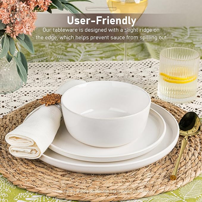 GBHOME Ceramic Dinnerware Sets for 4, 12 Pieces Stoneware Plates and Bowls Sets, Reactive Glaze Dishes -Scratch Resistant, Dishwasher&amp;Microwave Safe-Star White