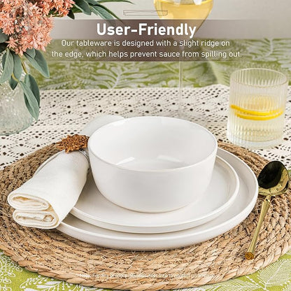 GBHOME Ceramic Dinnerware Sets for 4, 12 Pieces Stoneware Plates and Bowls Sets, Reactive Glaze Dishes -Scratch Resistant, Dishwasher&amp;Microwave Safe-Star White