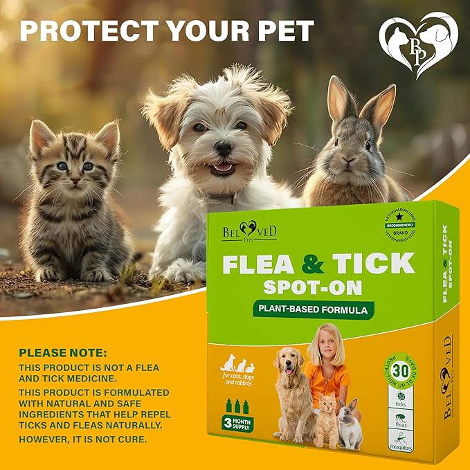 Flea and Tick Prevention for Small Dogs &amp; Cats, Rabbits - Natural Flea Treatment &amp; Pest Control - Topical Flea &amp; Mosquito Repellent for Puppy and Kitten - All Pets