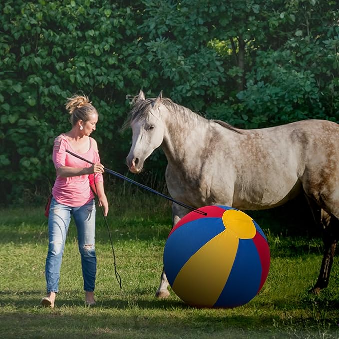 Herding Ball for Dogs Horse &amp; Cover 25" Ball for Horses Large with Hand Pump for Play Horse Toys for Horses Stall, Red and Blue and Yellow