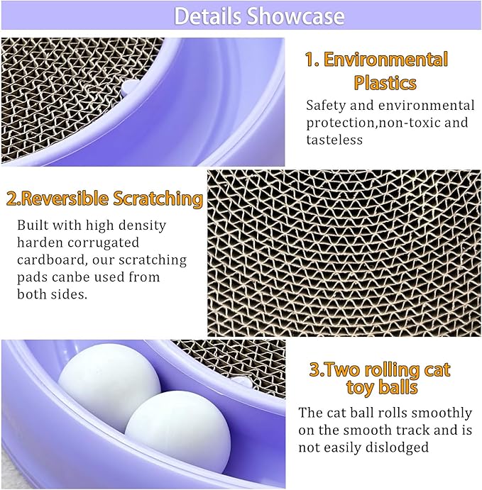 Interactive Cat Ball Track Toy for Indoor Cats, Cat Scratching Board &amp; Exercise Set for Bored Indoor Adult and Kitten Mental &amp; Physical Stimulation, with Spare Ball to Prevent Loss (Purple)