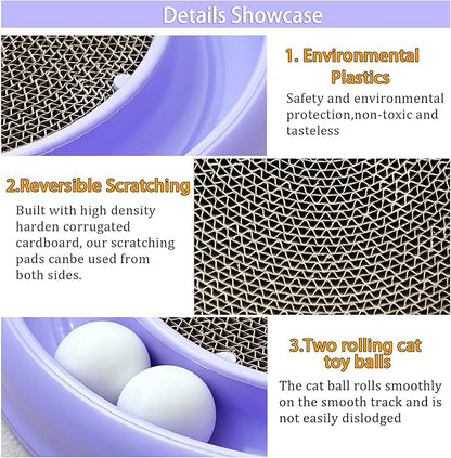 Interactive Cat Ball Track Toy for Indoor Cats, Cat Scratching Board &amp; Exercise Set for Bored Indoor Adult and Kitten Mental &amp; Physical Stimulation, with Spare Ball to Prevent Loss (Purple)