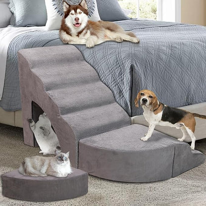 Foam Dog Stairs &amp; Steps Ramps for High Beds 30 inches Tall for Small Dogs and Cats, LitaiL 6 Step Pet Stairs Steps for High Beds 30 inch Large Dogs, Non-Slip Dog Ramps for Older Cat