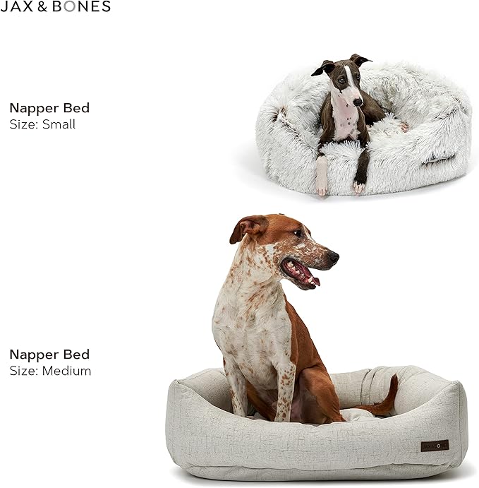 Jax &amp; Bones Dog Napper - Machine Washable Shag Bed for Dogs - Extra Heavy Duty Bolstered Sides - Small White Dog Mat | 24 x 21 Inches