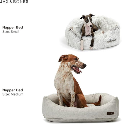 Jax &amp; Bones Dog Napper - Machine Washable Shag Bed for Dogs - Extra Heavy Duty Bolstered Sides - Small White Dog Mat | 24 x 21 Inches