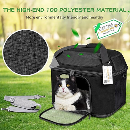 Large Cat Carrier for 2 Cats, Soft Side Carrier for Kitten Puppy, Collapsible Travel Dog Carrier TSA Airline Approved Cat Carrier Backpack for 20 lbs Pets,Black
