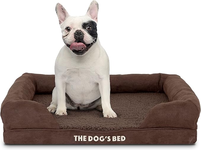 The Dog’s Bed Orthopedic Dog Bed Medium Brown Plush 25.5x20, Premium Memory Foam, Pain Relief: Arthritis, Hip &amp; Elbow Dysplasia, Post Surgery, Lameness, Veterinary Approved, Waterproof Washable Cover