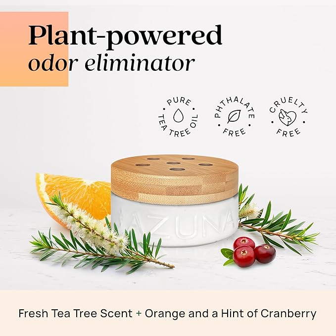 Azuna Air Freshener &amp; Odor Eliminator for Strong Odor | 4 Room Kit Includes (4) Empty Luxe Glass Jar &amp; 24oz Gel Refill with Tea Tree Essential Oil | Simply Citrus | Last 60-90 Days