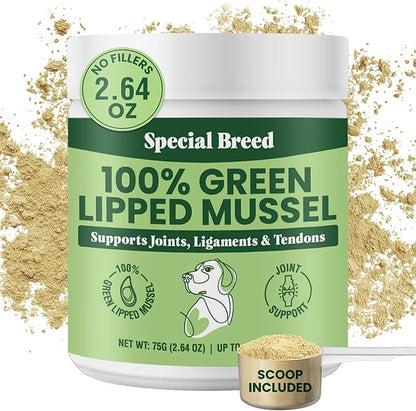Green Lipped Mussel Powder for Dogs &amp; Cats - 100% New Zealand Green Lipped Mussels - Natural Hip &amp; Joint Supplement for Joints, Tendons, Ligaments, Muscles - 75 Grams - Up to 250 Servings