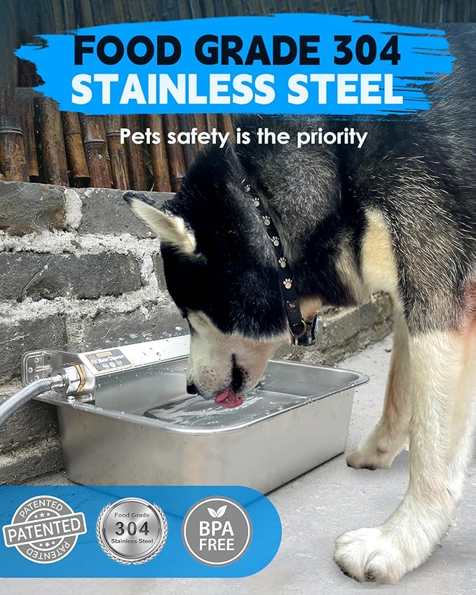 Automatic Dog Water Dispenser, 2 Gallons 304 Stainless Steel Dog Water Bowl for Indoor/Outdoor, Large Water Bowl for Pets &amp; Livestock, Anti Tip, Wide Mouth, Water Auto Fill, Fit GHT 3/4" Faucet