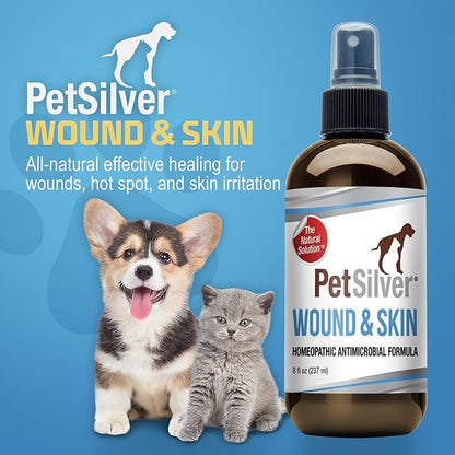 PetSilver Wound &amp; Skin Spray - Dog Wound Spray, Hot Spot, Allergy Relief for Dogs, Itch Spray for Cats - Natural Skin Soother - Chelated Silver, Superior to Colloidal Silver - Made in USA - 8 fl oz