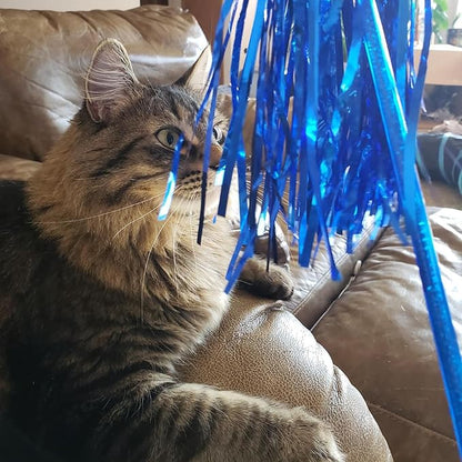 ADUCK Interactive Cat Teaser Wand Toy with Tassels - Durable Cat Chaser for Indoor Kitten Exercise, Boredom Relief &amp; Training Play, Pack of 3 (Gold, Blue, Pink)