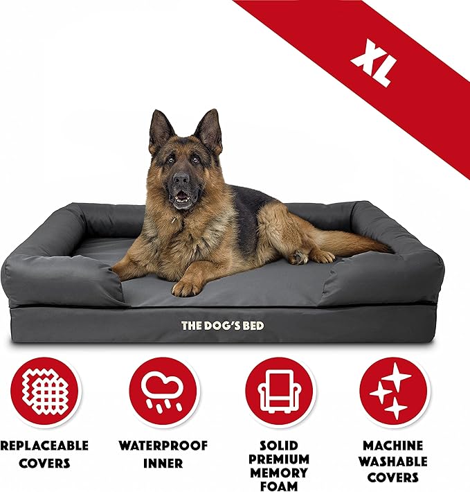 The Dog’s Bed XL Grey 43.5x34, Memory Foam, Pain Relief: Arthritis, Hip &amp; Elbow Dysplasia, Post Surgery, Lameness, Supportive, Calming, Waterproof Washable Cover, Veterinary Approved