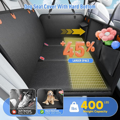 Back Seat Extender for Dogs, Dog Car Seat Cover for Back Seat with Hard Bottom,Waterproof Hammock for Car Pet Backseat Protector,Upgraded PU Leather Material for Car &amp; SUV(Holds 400lbs)