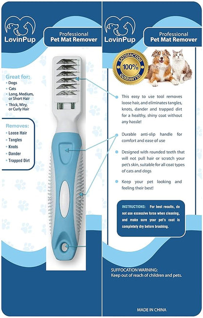 Pet Mat Remover Easily removes Mats Professionally from your DOGS &amp; CATS and Straightens Tuft &amp; Knotted Pet hair. Extremely Gentle on pets, works on Sensitive Skin too! Blue