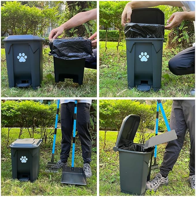 Dog Poop Trash Can for Outdoors with Extra Large Pooper Scooper &amp; 50 Waste Bags - 20L/5 Gallon Large Dog Poop Trash Can Outside with Lid and Removable Inner Bucket Waterproof Odor Control for Backyard
