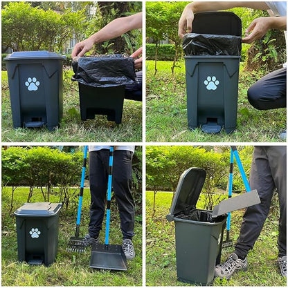 Dog Poop Trash Can for Outdoors with Extra Large Pooper Scooper &amp; 50 Waste Bags - 20L/5 Gallon Large Dog Poop Trash Can Outside with Lid and Removable Inner Bucket Waterproof Odor Control for Backyard