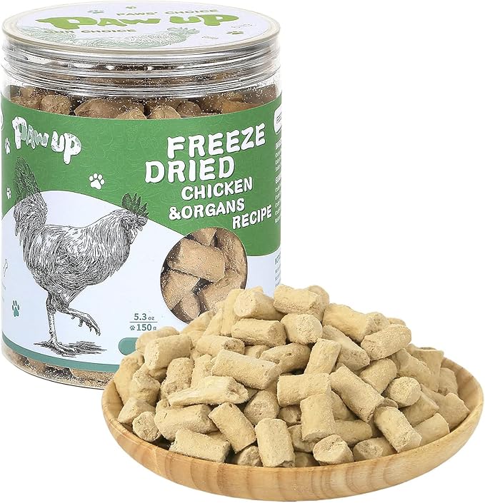 Freeze Dried Dog Treats,Chicken Breast&amp;Organs Recipe Raw Dog Food Topper, High Protein Freeze-Dried Food for Cats, Rawhide Free, Gluten&amp;Grain Free, 5.3oz