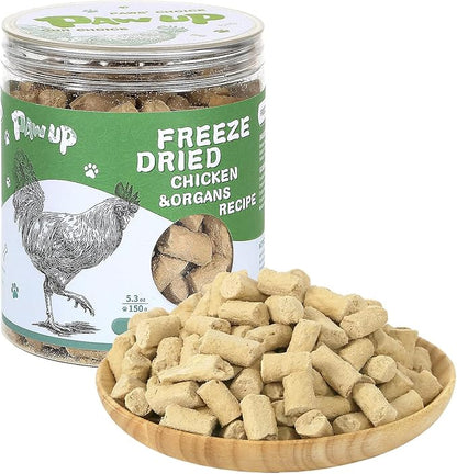 Freeze Dried Dog Treats,Chicken Breast&amp;Organs Recipe Raw Dog Food Topper, High Protein Freeze-Dried Food for Cats, Rawhide Free, Gluten&amp;Grain Free, 5.3oz
