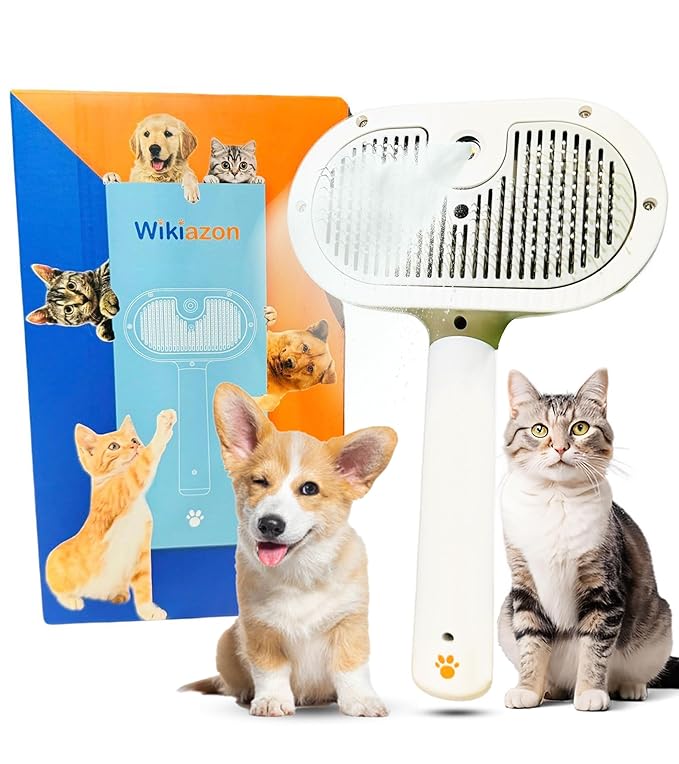 Pet Steam Brush For Cat &amp; Dog - Pets Spray Hair Removal Comb - Cats Indoor Shedding &amp; Grooming Mist Tool - Water Steamer Brushes for Long &amp; Short Haired Dogs - Spritz Defur Comb (White Pro)