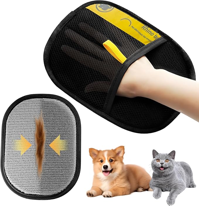 Upgraded Electrostatic Pet Hair Removal Glove - Reusable, Washable Mitt for Furniture, Carpet, Car Seat &amp; Clothing - Efficient Cat &amp; Dog Hair Remover