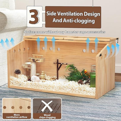 COZIWOW Wooden Hamster Cage, Large Hamster Habitats Enclosure with Acrylic Window &amp; Openable Top, (32" L x 16" W x 16" H) Small Animal Cage for Guinea Pig, Chinchilla, Gerbil
